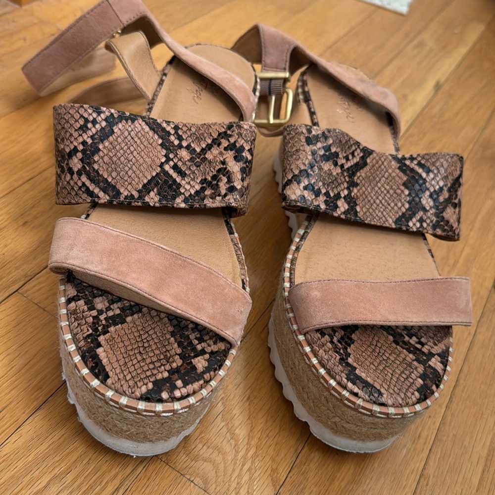 Crown Vintage Snake Print Wedge Sandals